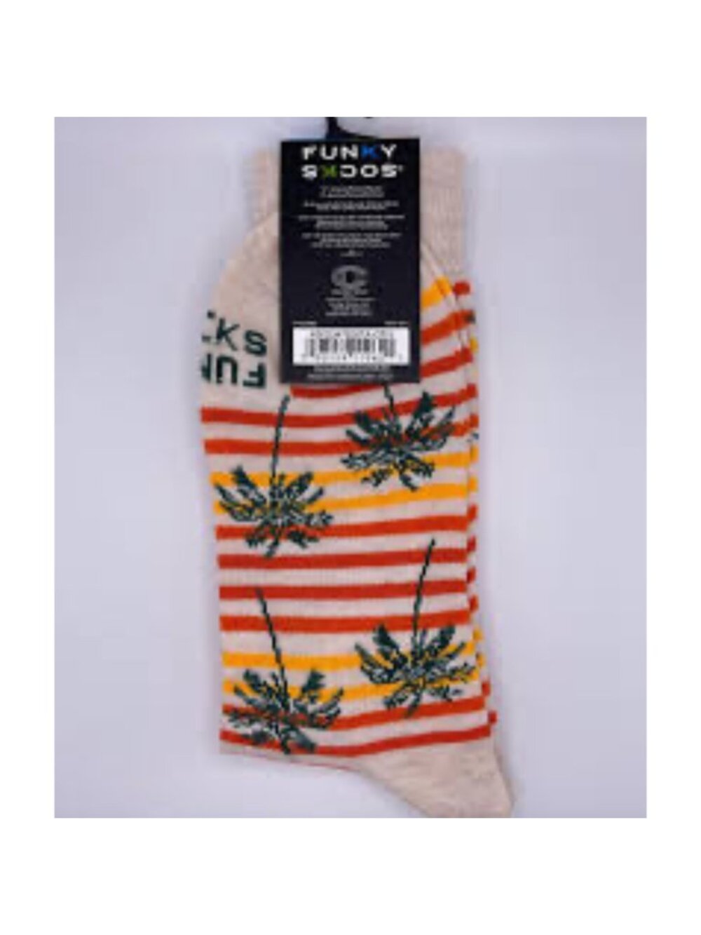 Funky Socks Crew Socks Unisex 6-12 Tan Striped Tropical Palm Tree Retro Novelty